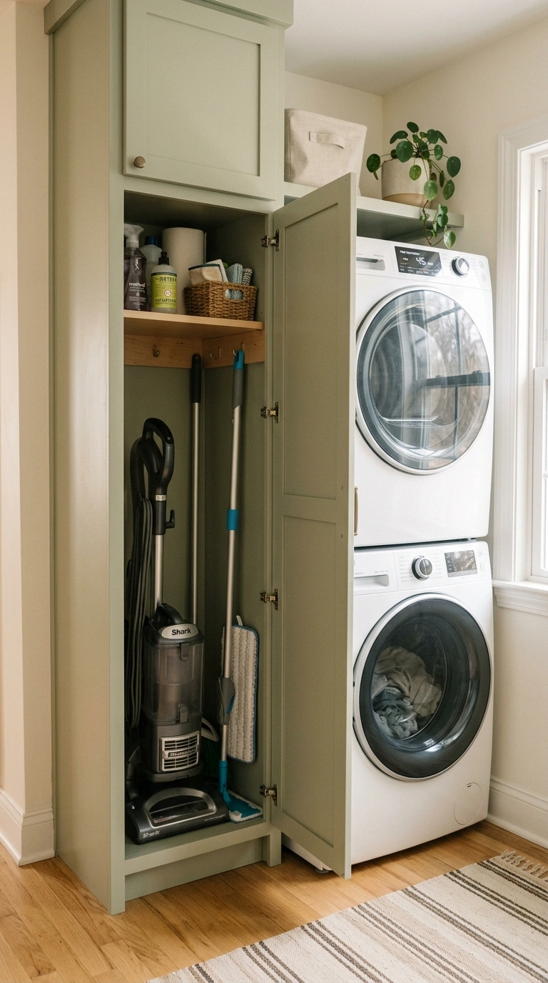 014 A tall narrow cleaning supply cabinet standing bes
