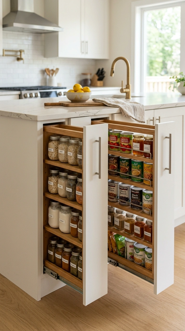 014 Two slim pull out pantry columns extended from a k