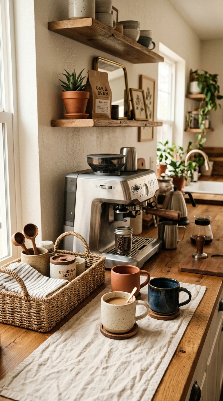 015 A home coffee bar layering textures smooth ceramic