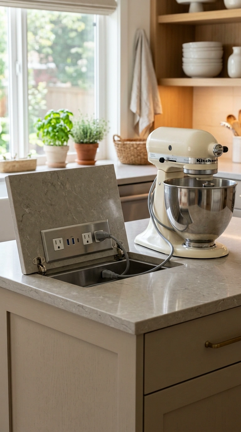 015 A kitchen island with a flip up countertop panel o