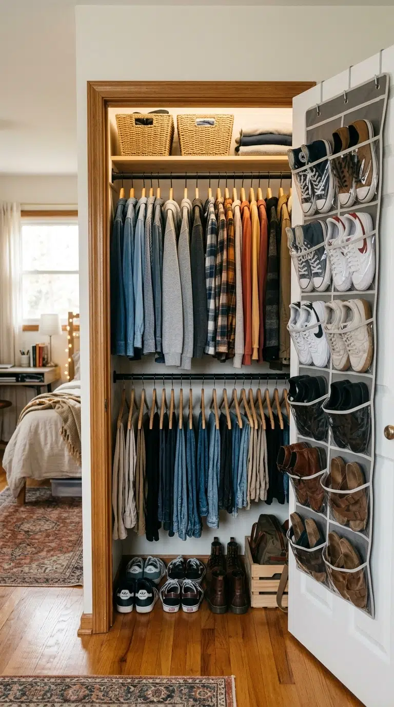 016 A teen bedroom closet with a double hanging rod sy