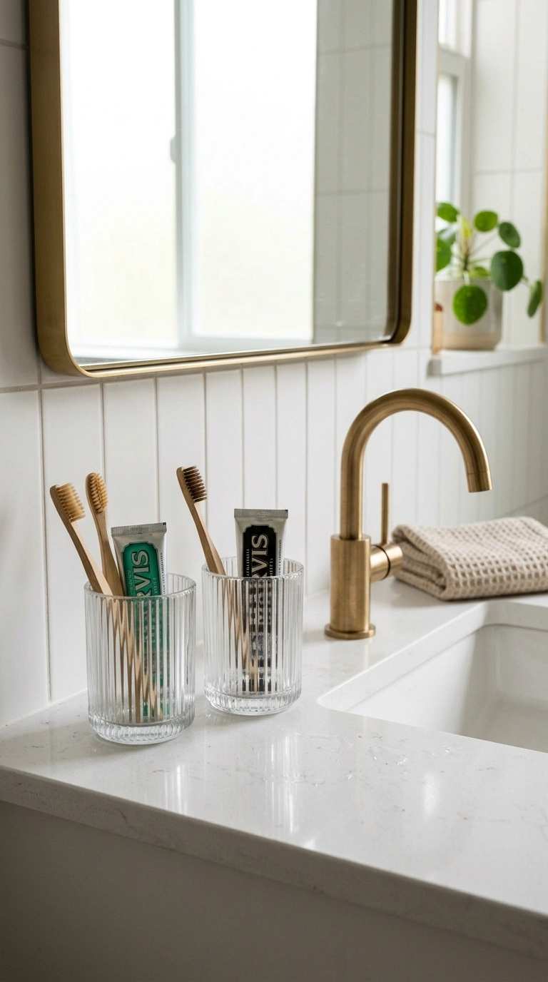 016 Matching Toothbrush Holders A bathroom counter wit