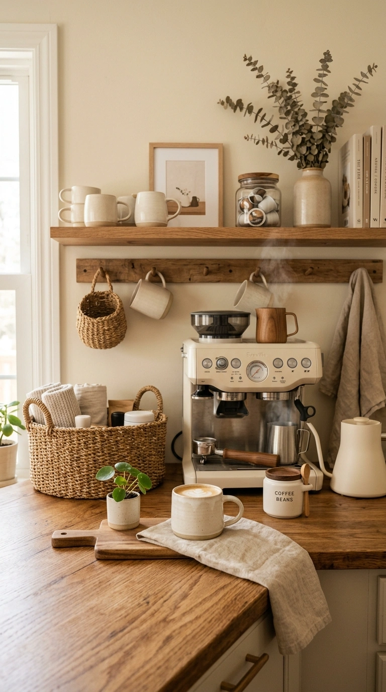 017 A home coffee bar in a warm neutral palette of sof