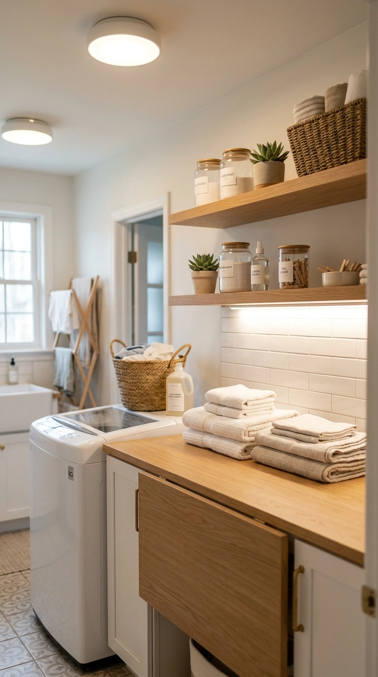 019 A laundry work zone lit by two flush warm white ce