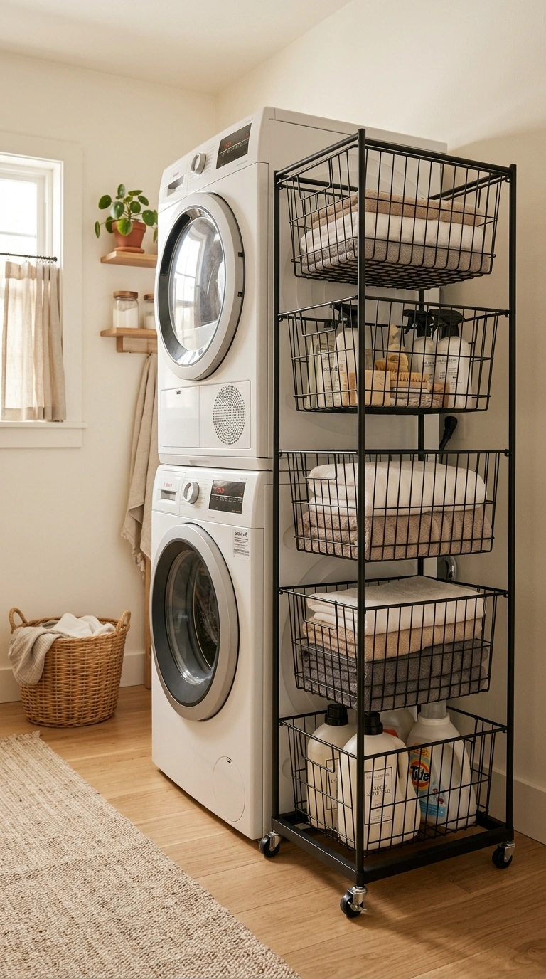 020 A freestanding modular storage tower with wire bas