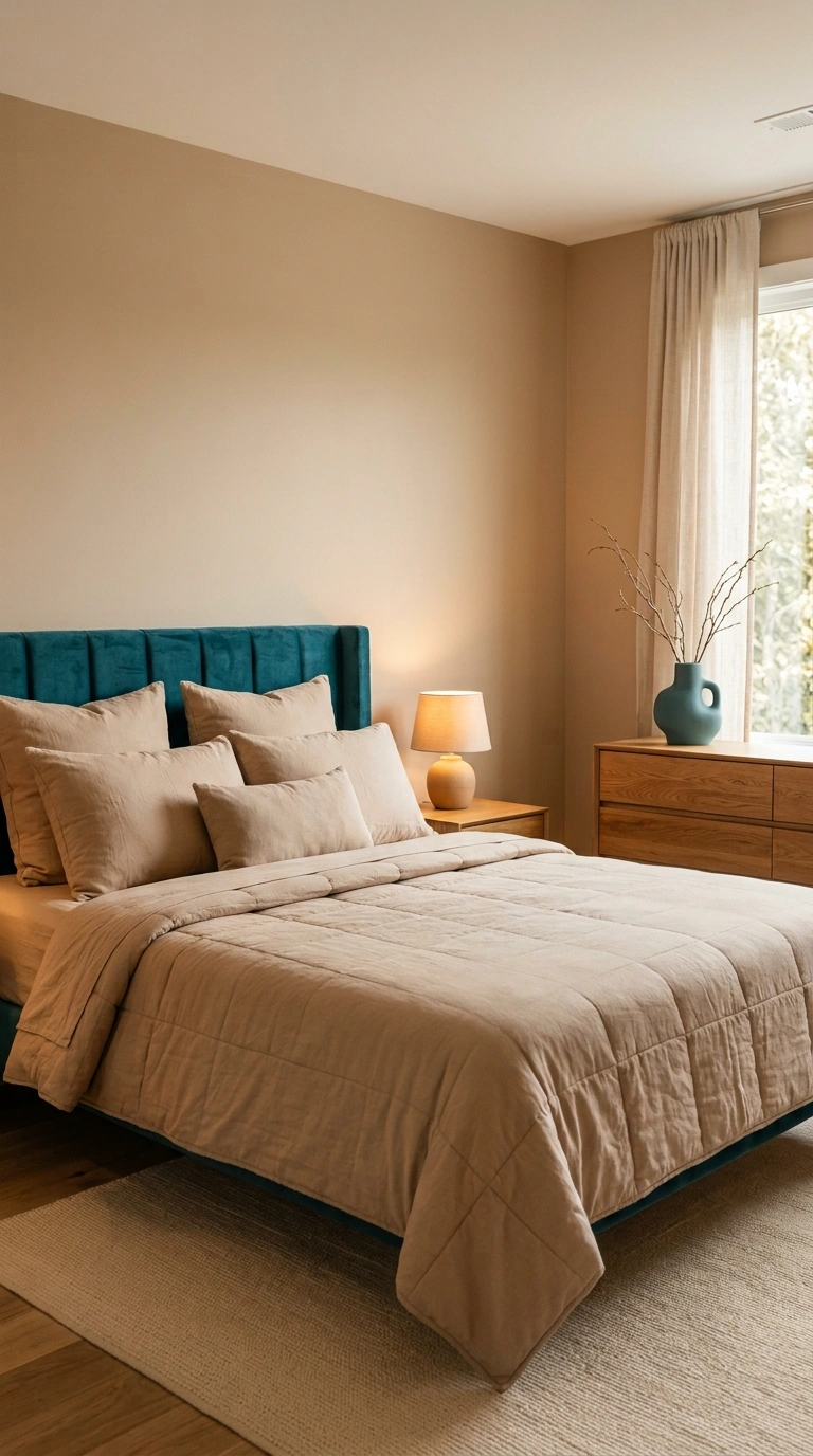 025 A quiet modern bedroom with toasted almond walls a