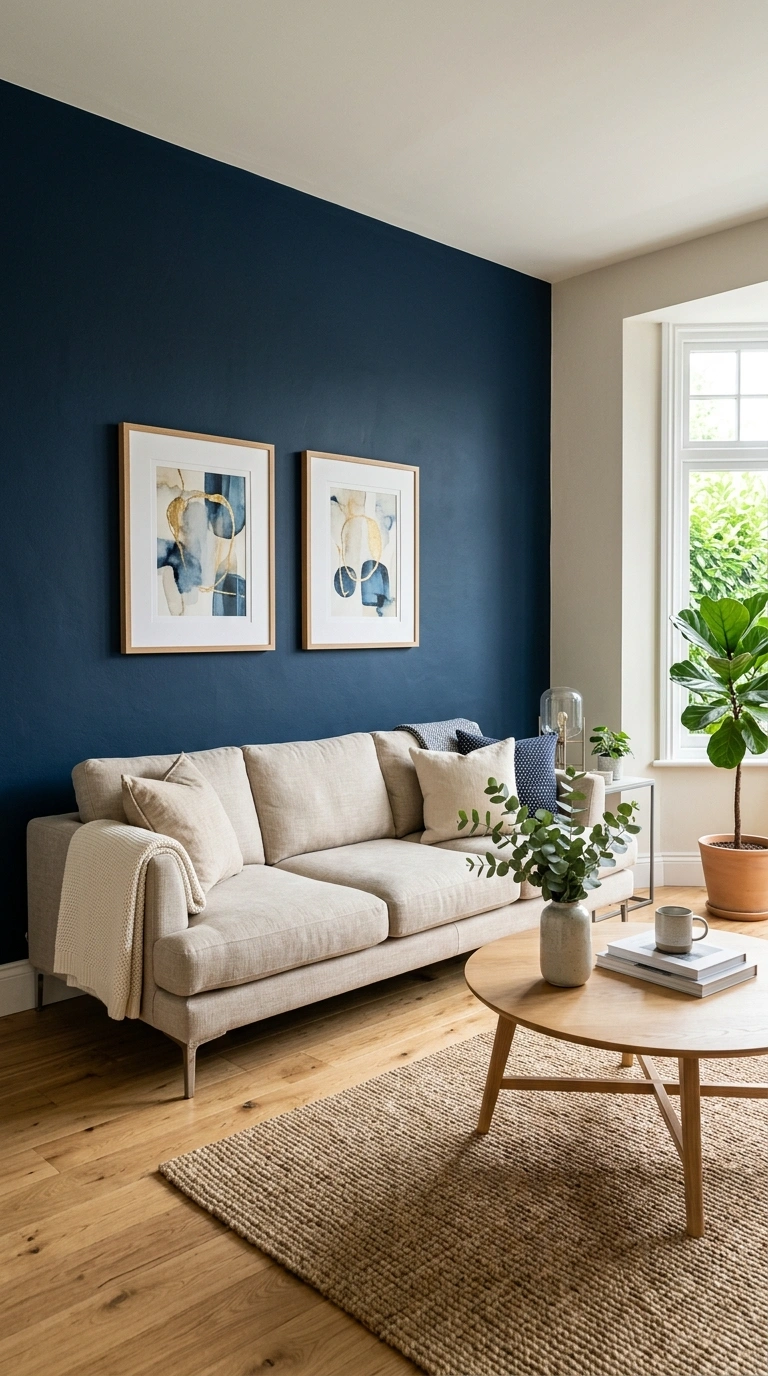 001 Accent Wall Color A living room with one deep navy