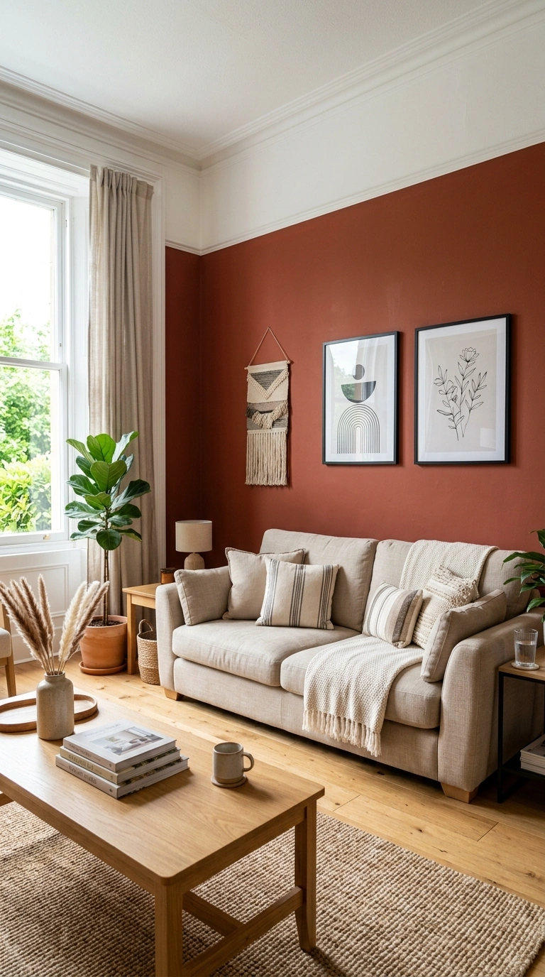 001 Bold Accent Wall A living room with one deep terra
