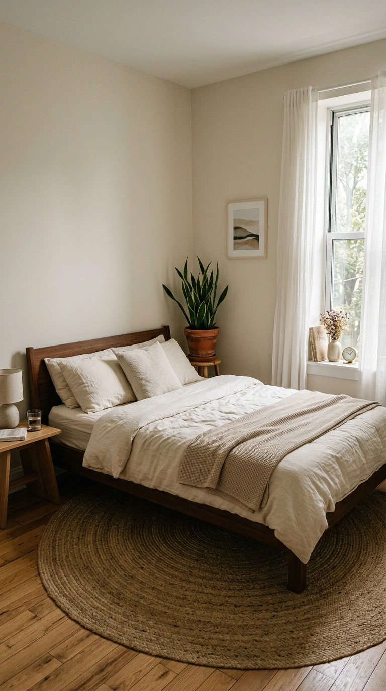 001 Face the Bed Diagonally A small square bedroom wit