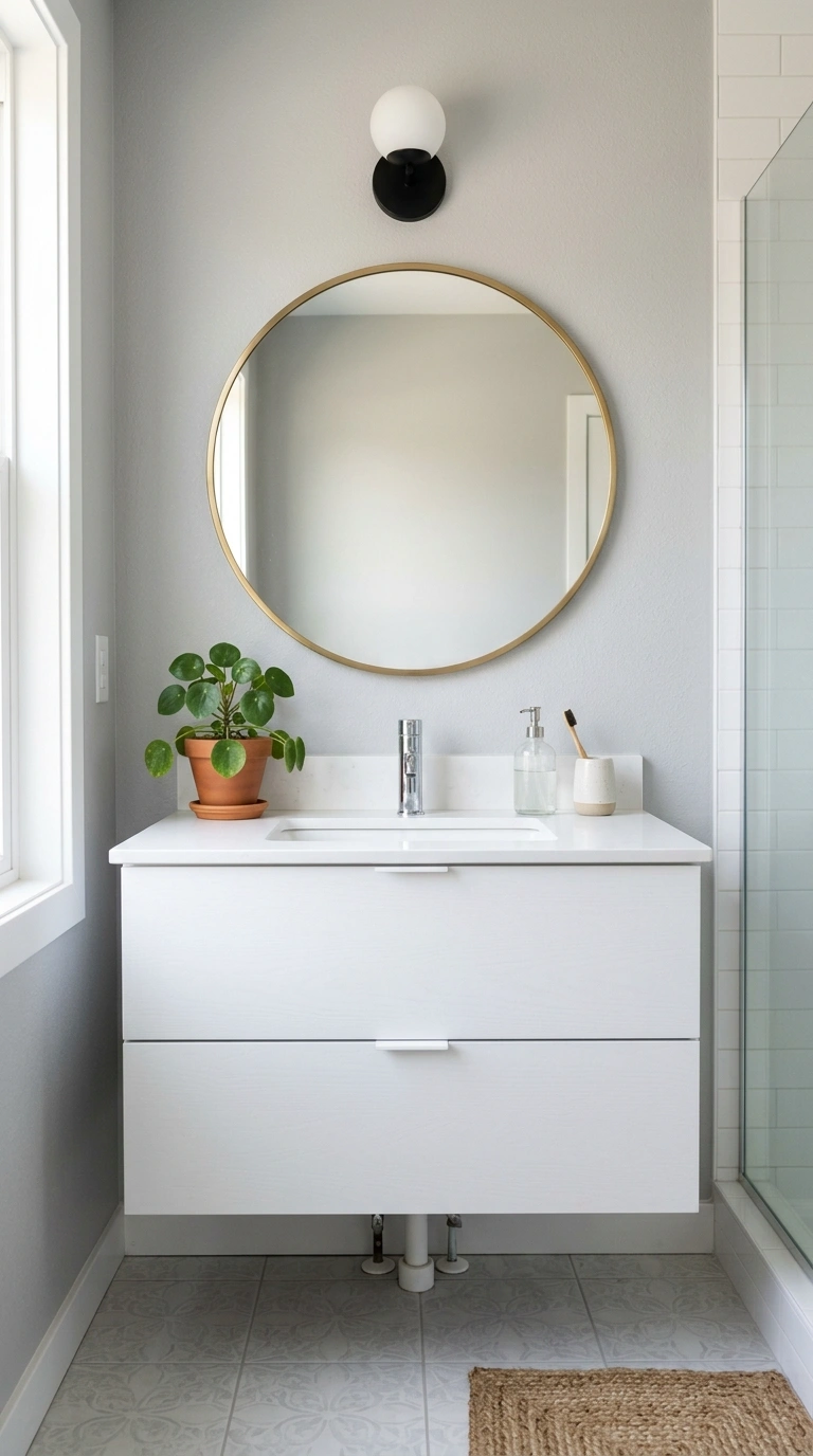 001 Floating Vanity Storage A small bathroom with a wh