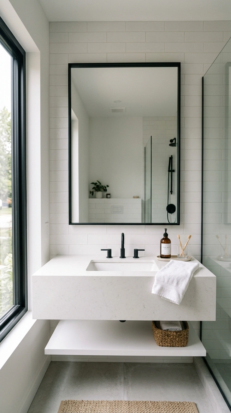 001 Large Framed Mirror A modern bathroom with a large