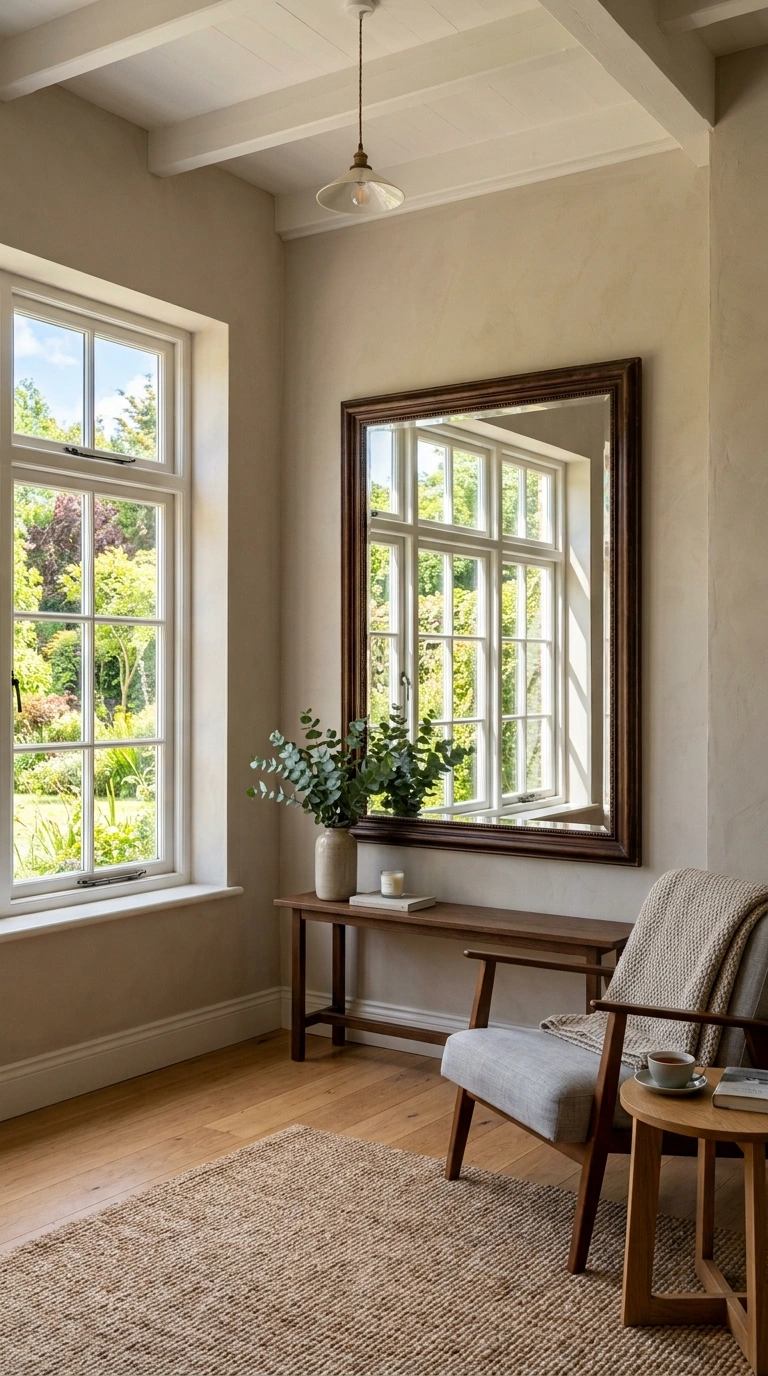 001 Mirror Wall Trick A living room with a large frame