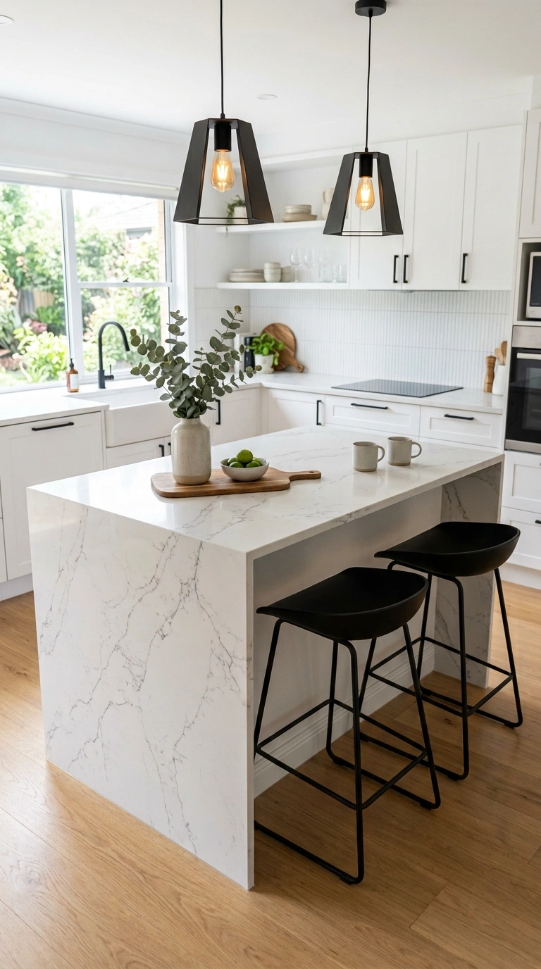 001 Waterfall Countertop Edge A modern kitchen peninsu