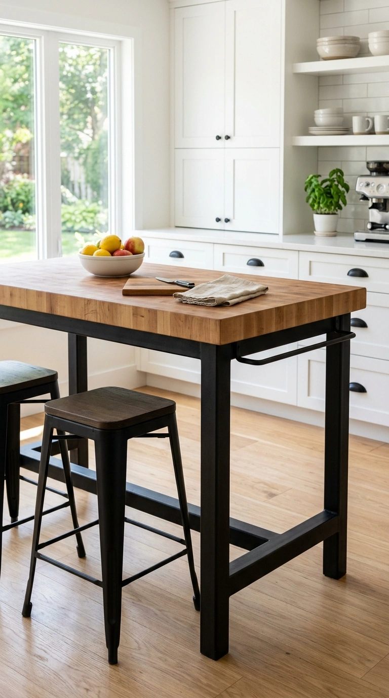 002 Black Iron Legs A kitchen island with exposed matt