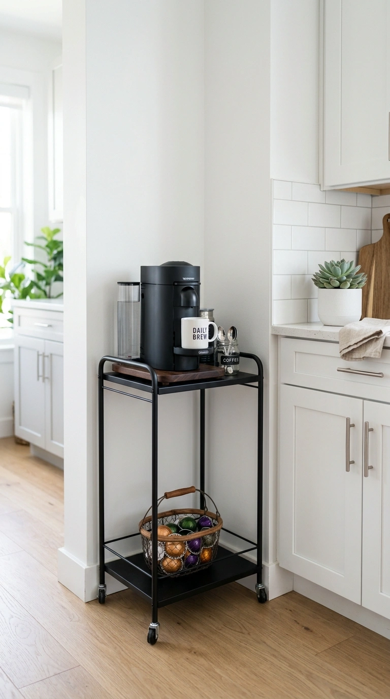 002 Corner Cart Station A slim two tier black metal ca
