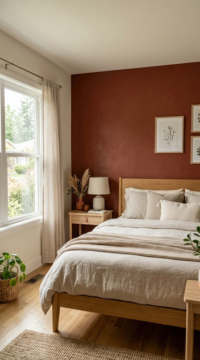 002 DIY Accent Wall A bedroom with one deep terracotta