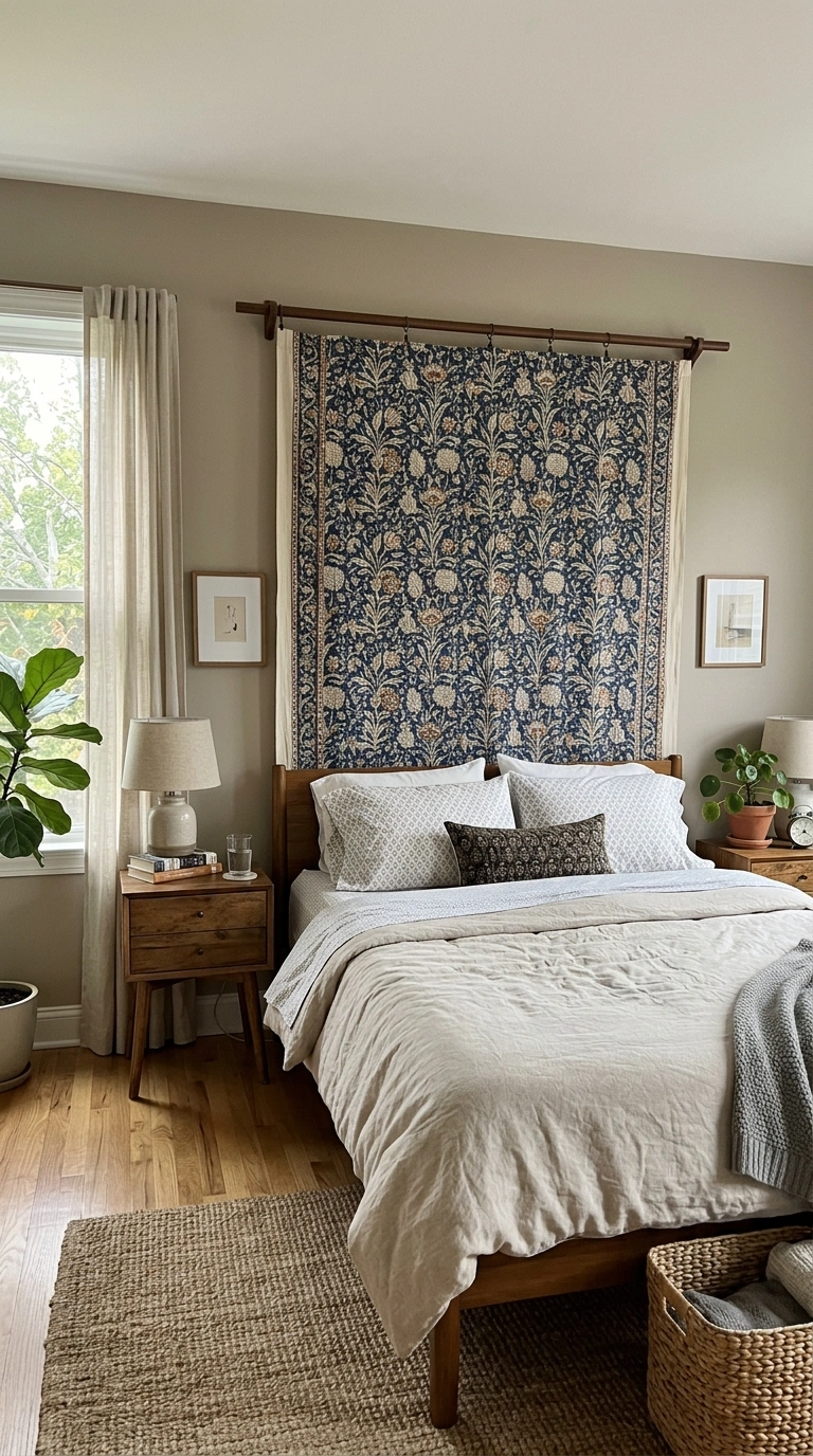 002 DIY Headboard Idea A bedroom with a large patterne