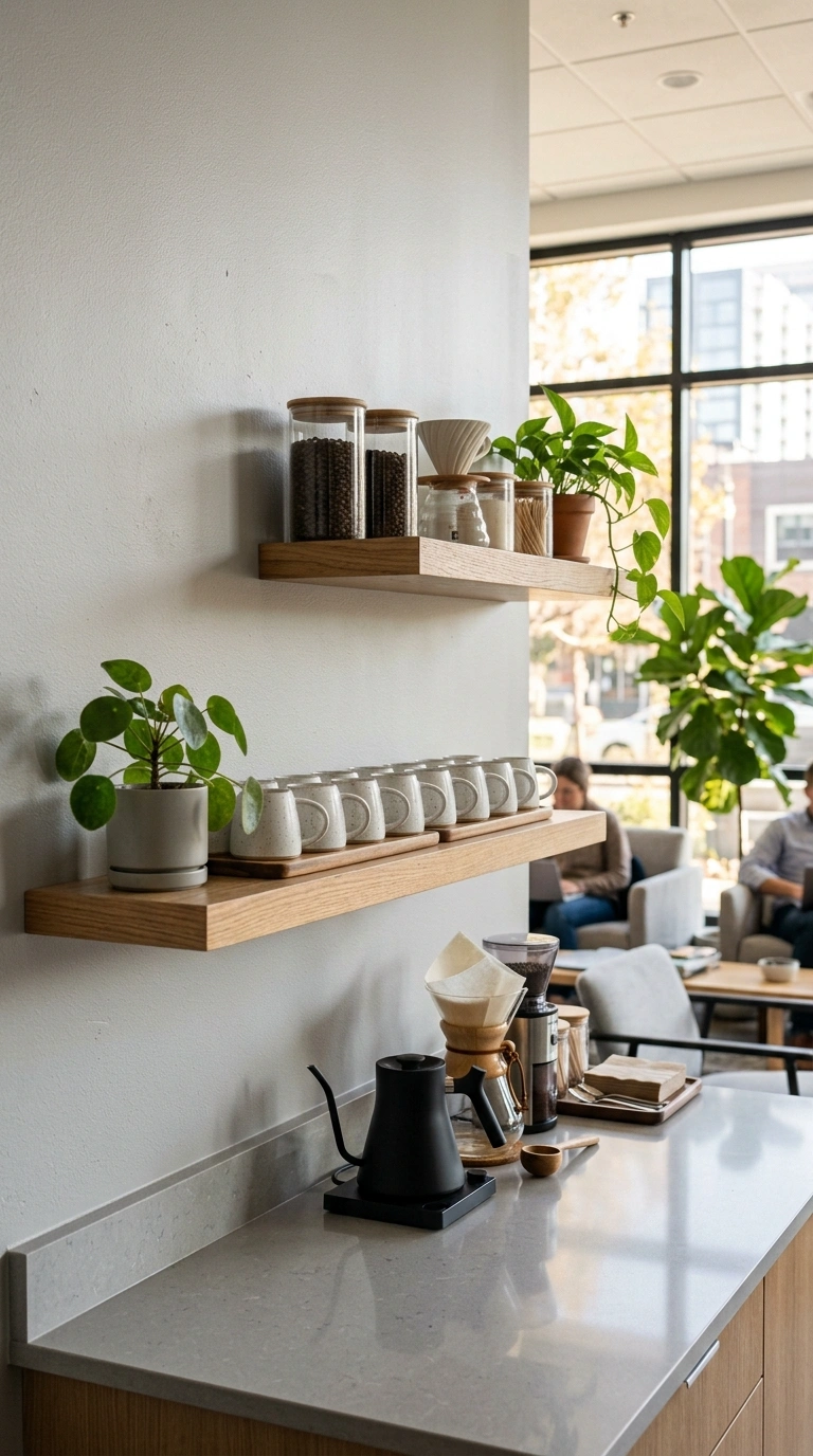 002 Floating Shelf Bar Two staggered wood floating she