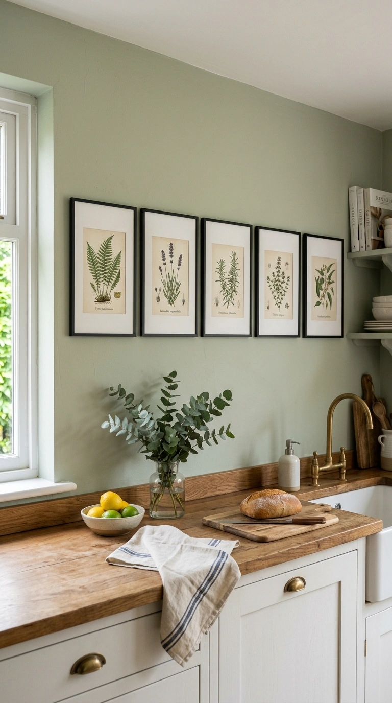 002 Framed Botanical Prints A row of five framed botan