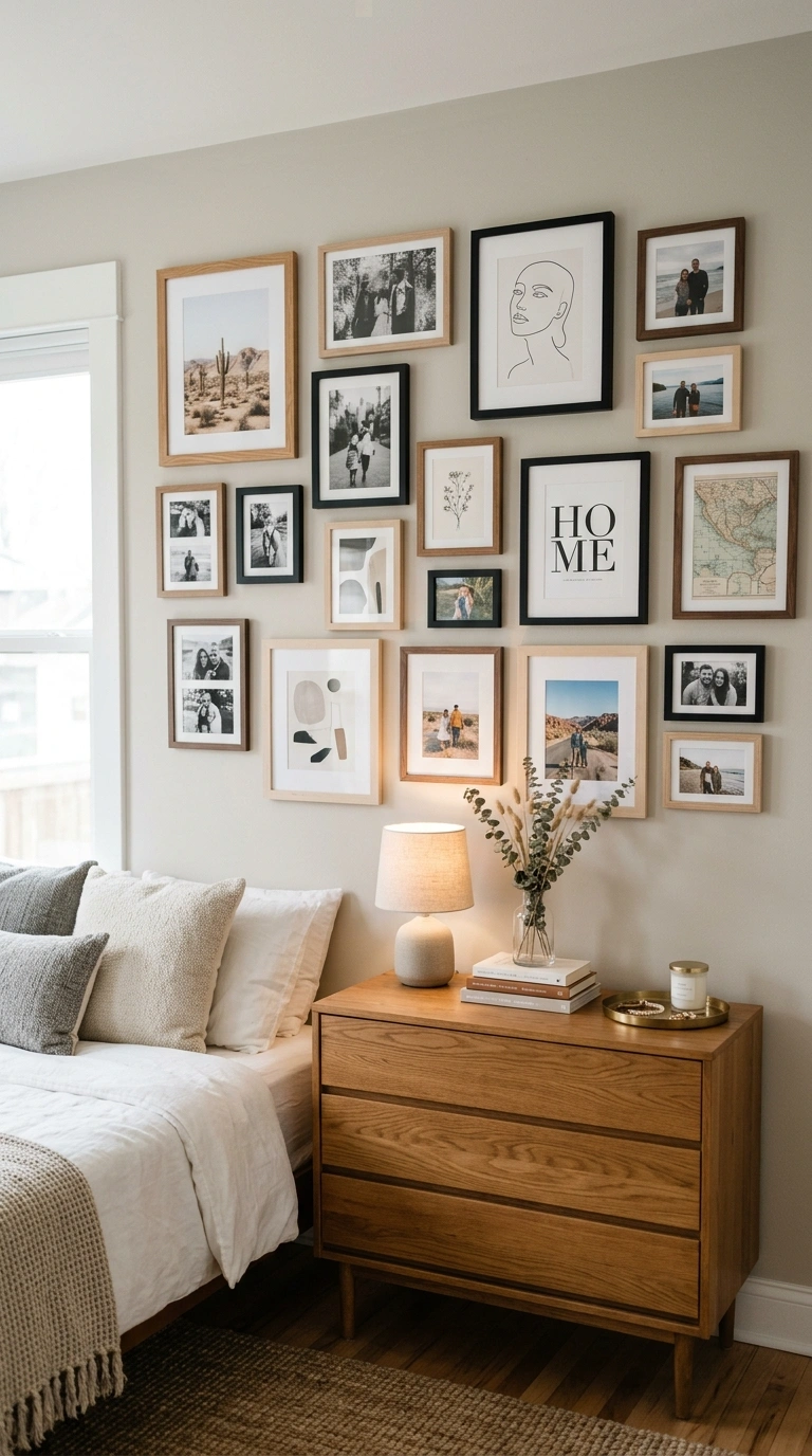 002 Hang a Gallery Wall A bedroom wall filled with a m