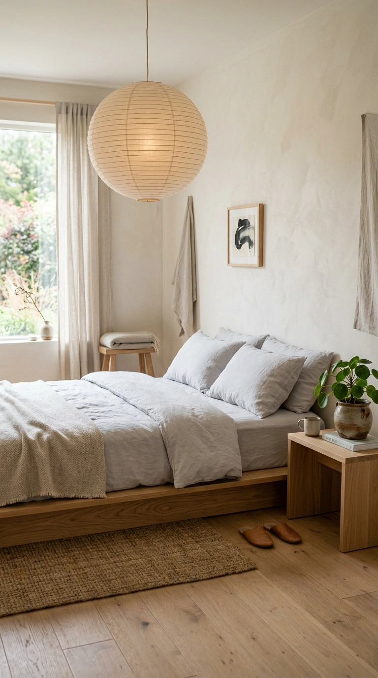 002 Japandi Style Bedroom A bedroom with a low wood be