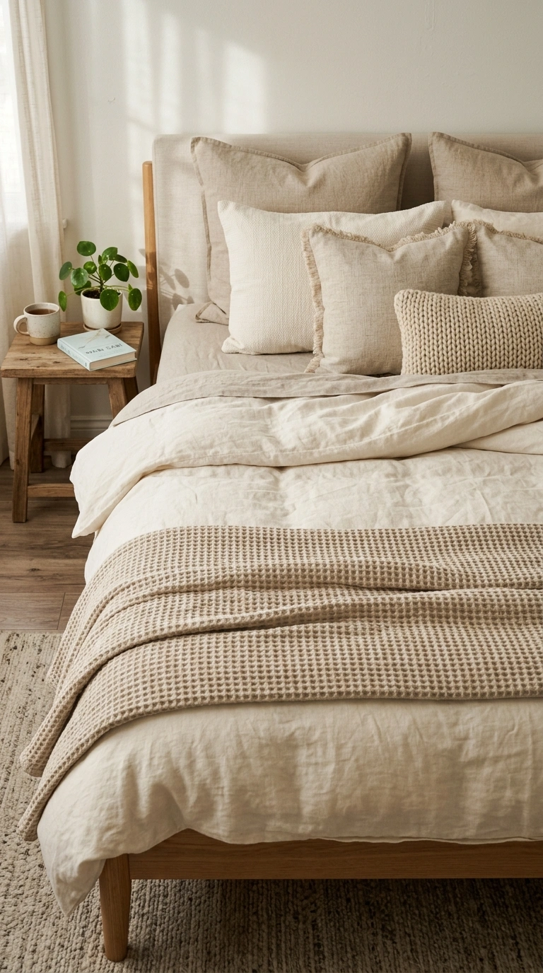 002 Layered Neutral Bedding Close angle of a bed with