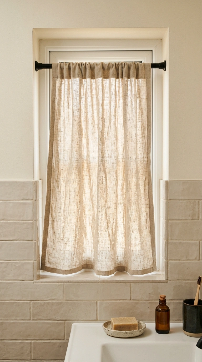 002 Linen Window Curtain A small bathroom window with