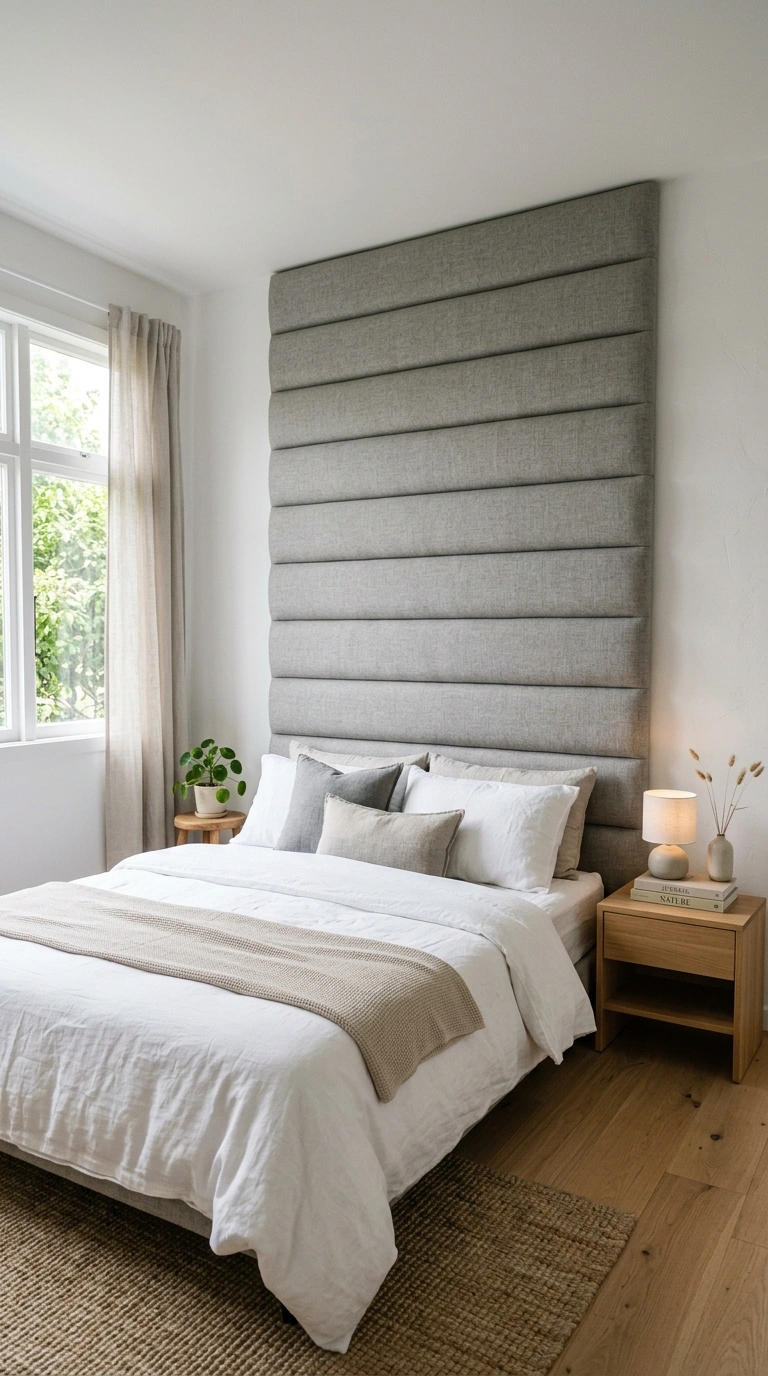 002 Upholstered Headboard Wall A small bedroom with a