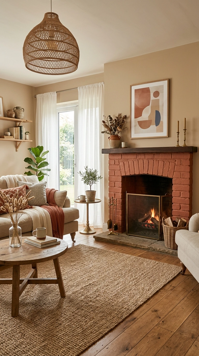 002 Warm Beige and Terracotta A cozy living room with