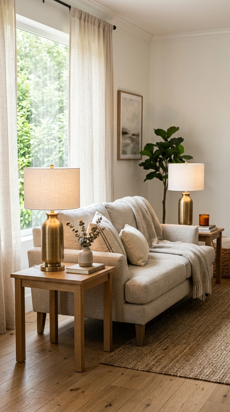 003 Brass Accent Lamps A pair of brushed brass table l