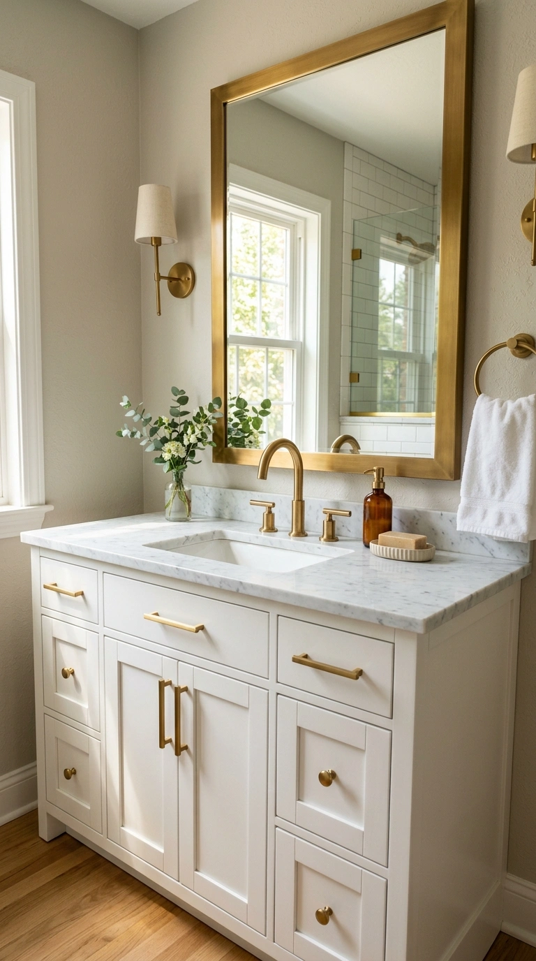 003 Brass Fixture Details A bathroom vanity with brush