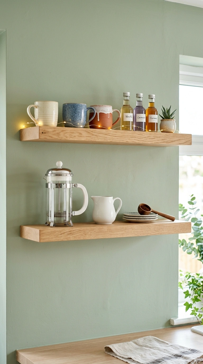 003 Floating Wall Shelf Two stacked light wood floatin