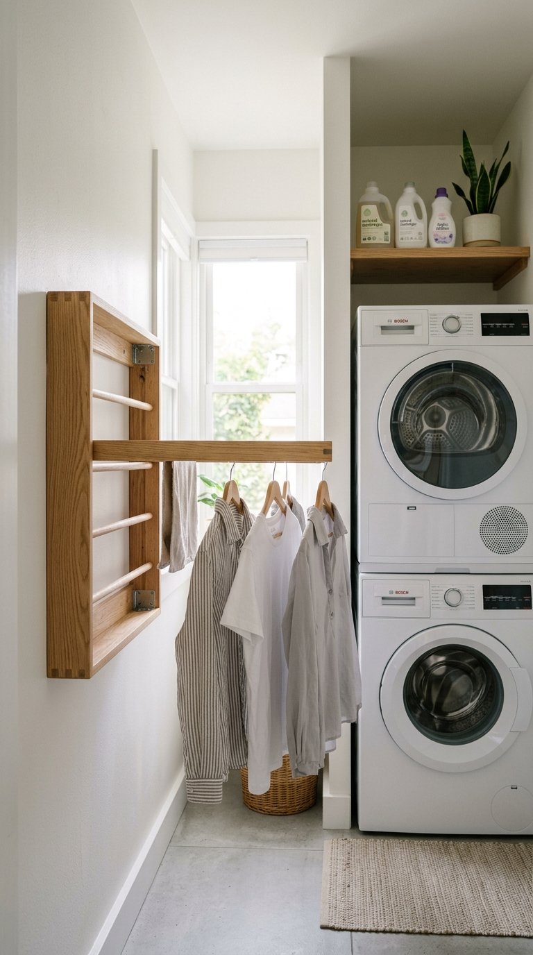 003 Fold Down Drying Rack A narrow laundry room wall w