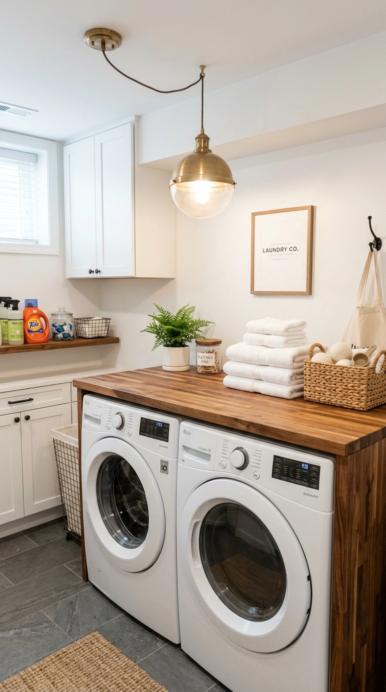 003 Folding Table Station A basement laundry room with