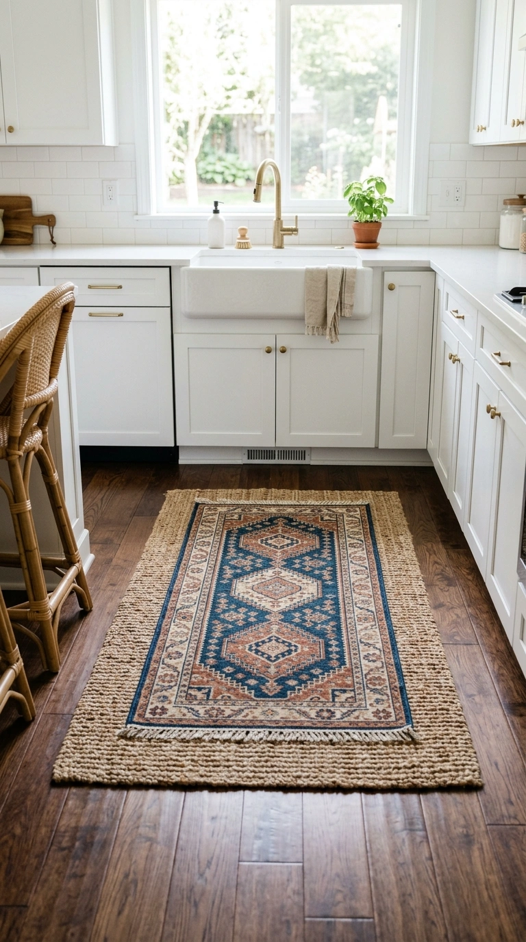 003 Layered Rug Look A kitchen floor with a jute mat l