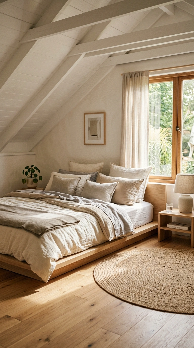 003 Low Platform Bed A minimal bedroom with a low wood