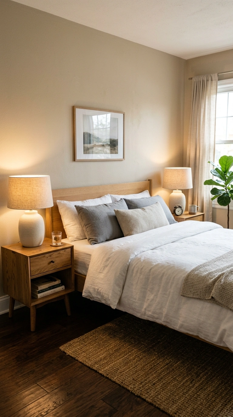 003 Matching Nightstand Lamps A small bedroom with two