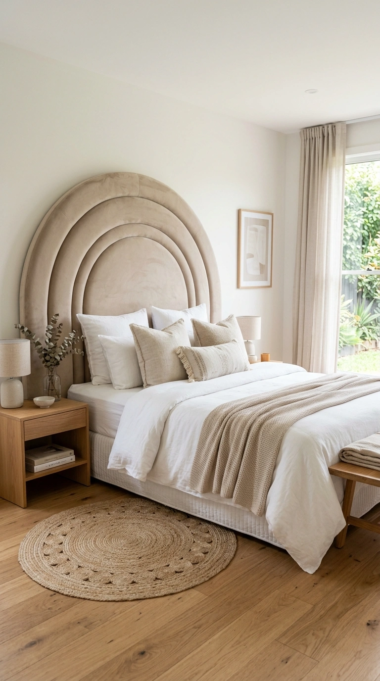 003 Statement Headboard A bedroom with a tall curved u