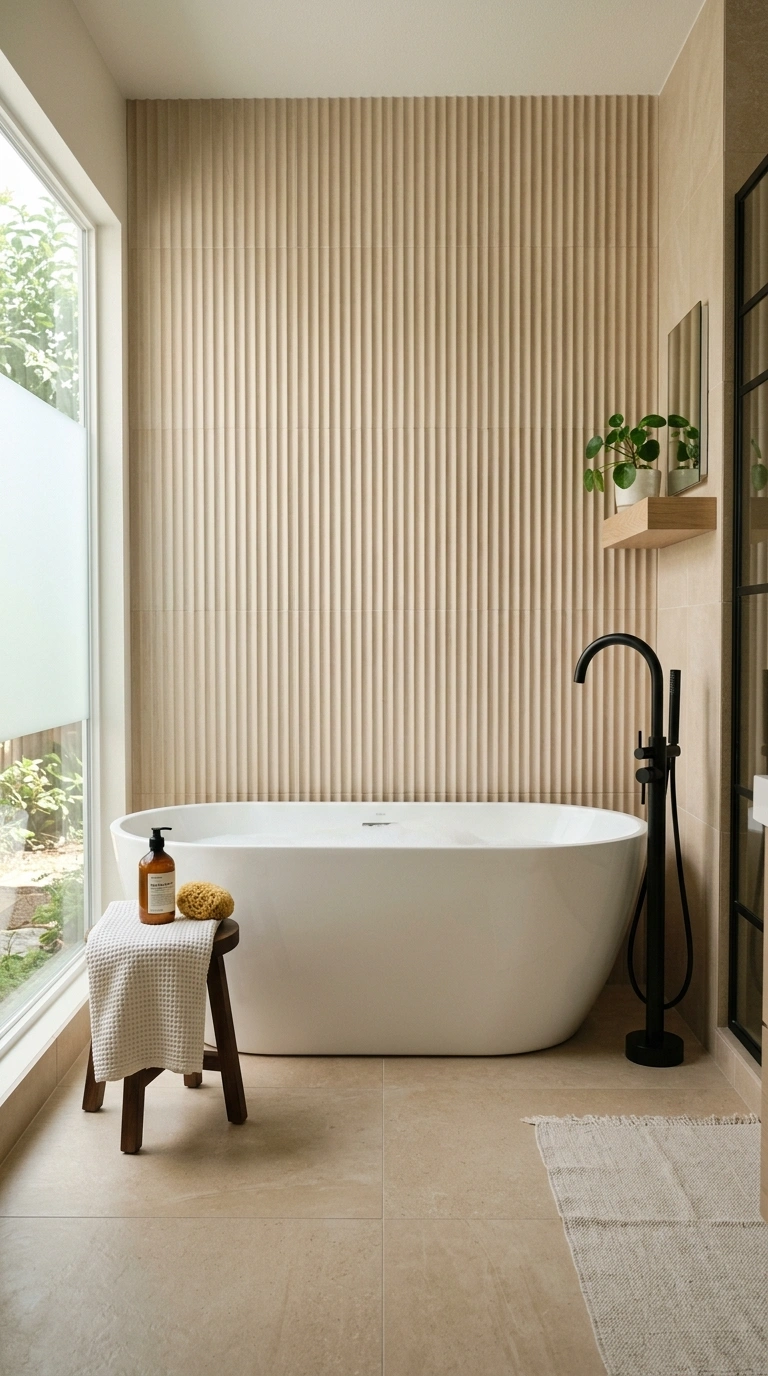 003 Textured Tile Accent A bathroom with a fluted