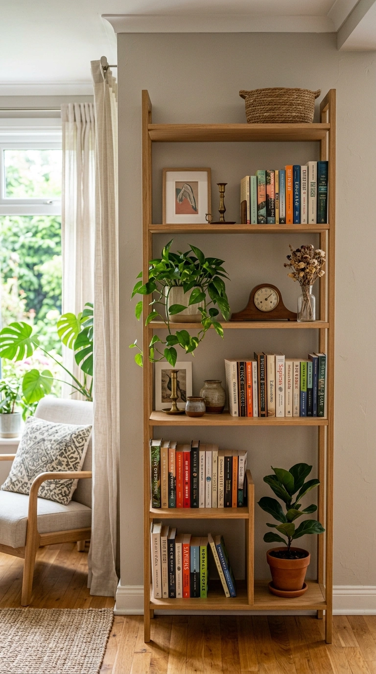 003 Vertical Shelf Storage A tall narrow vertical shel