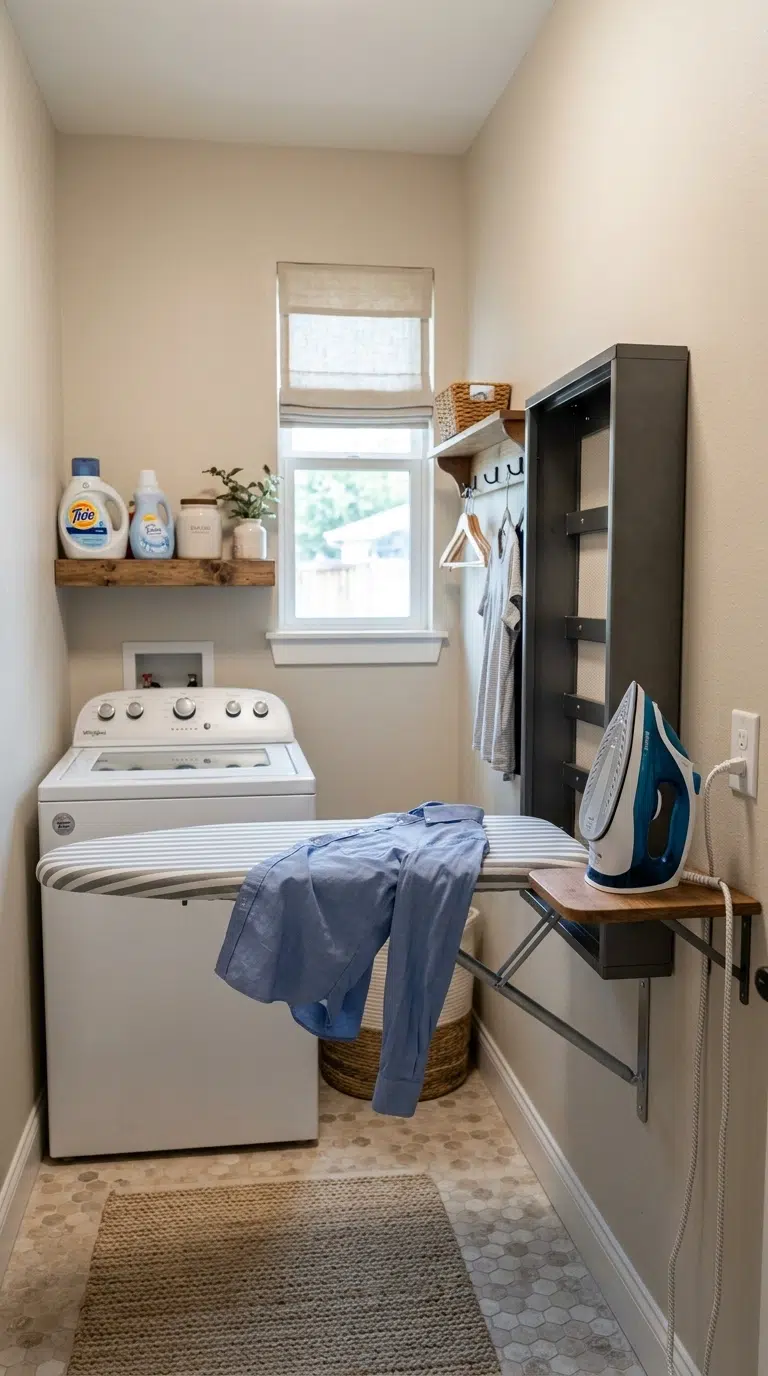 003 Wall Mounted Ironing Board A narrow laundry room w