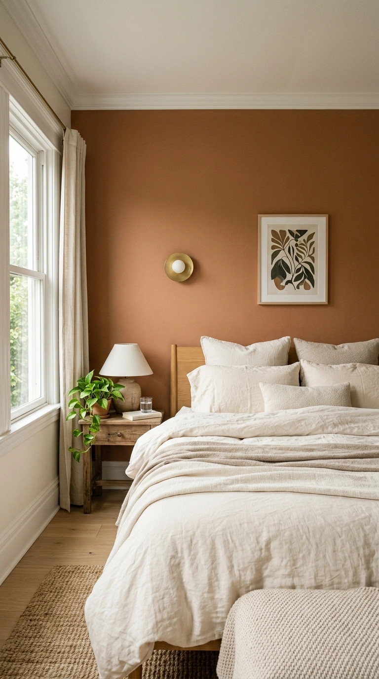 003 Warm Wall Paint A bedroom with one warm clay color