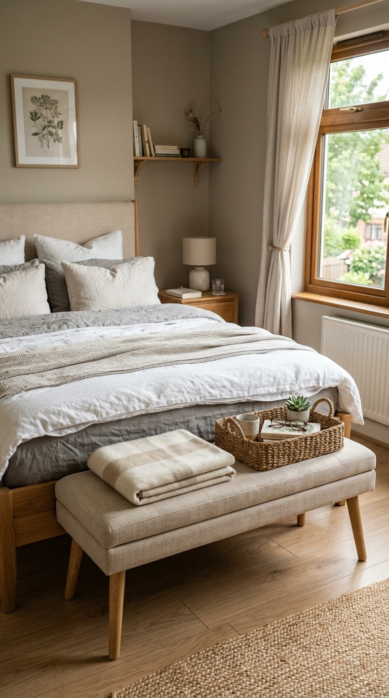 004 Bench at Footboard A small bedroom with an upholst