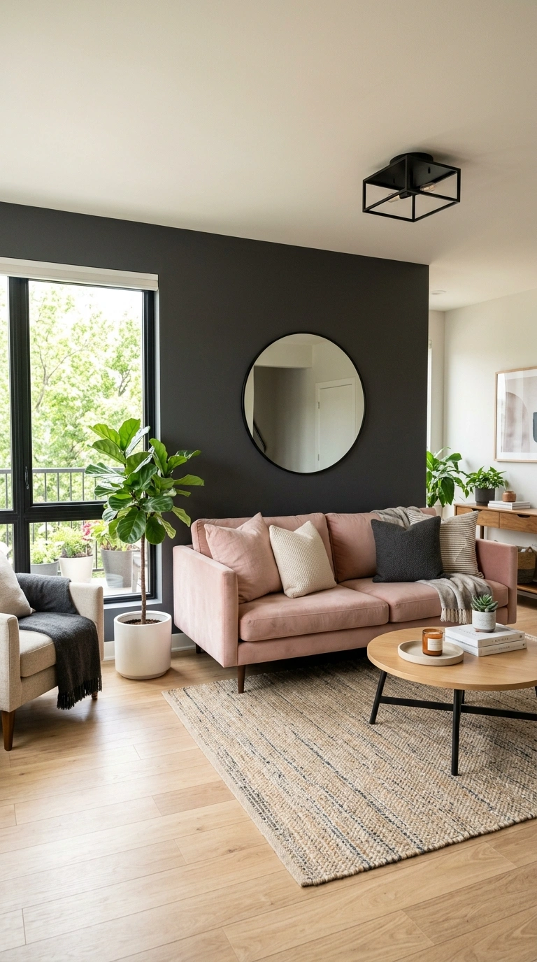 004 Charcoal Gray and Blush Pink A modern living room
