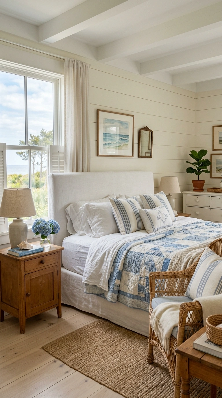 004 Coastal Grandmother Style A bedroom with a slipcov