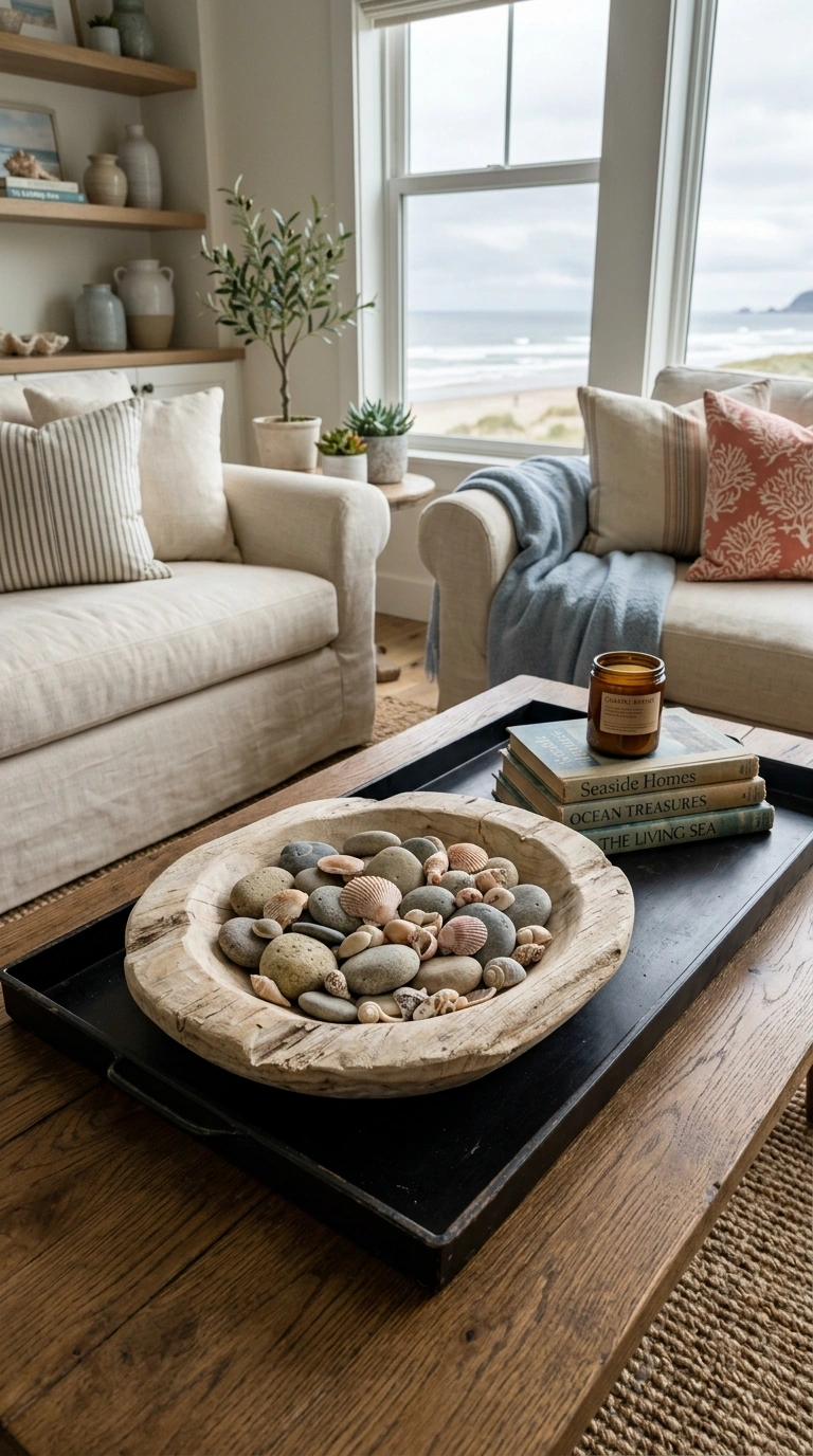 004 Driftwood Centerpiece Bowl A coffee table with a s