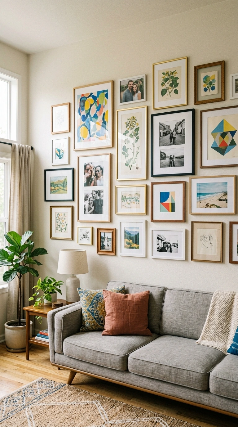 004 Hang a Gallery Wall A living room wall above a sof