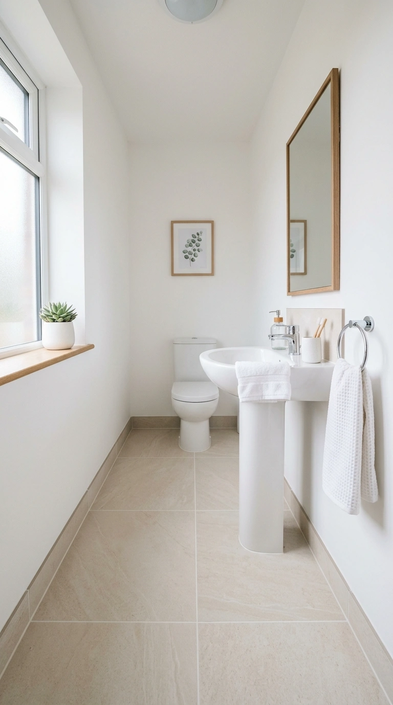 004 Light Neutral Tile A bright small bathroom with pa