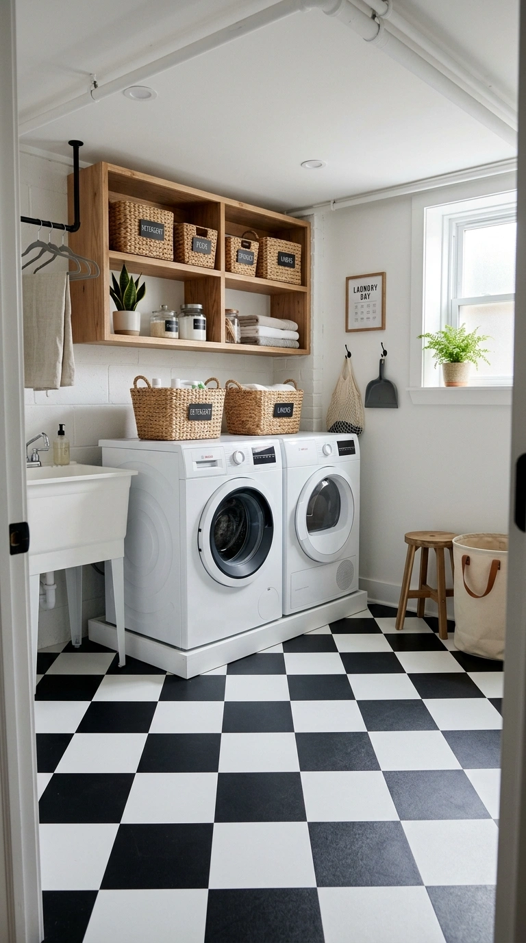 004 Patterned Vinyl Flooring A basement laundry room w