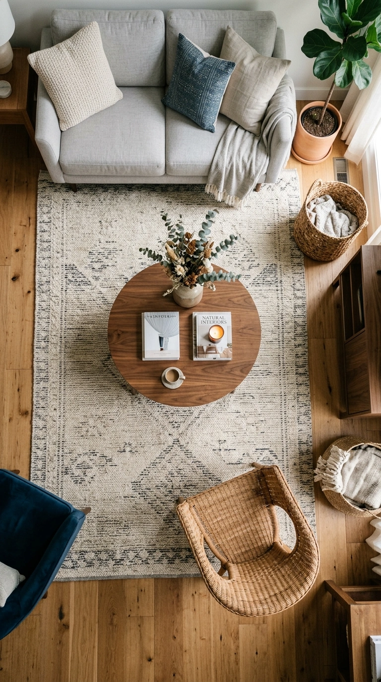 004 Statement Area Rug A living room shot from above t